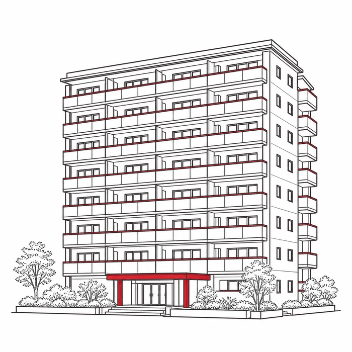 50戸規模のマンションのイラスト