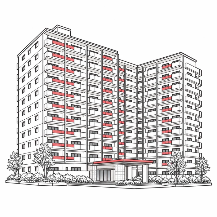 80戸規模のマンションのイラスト