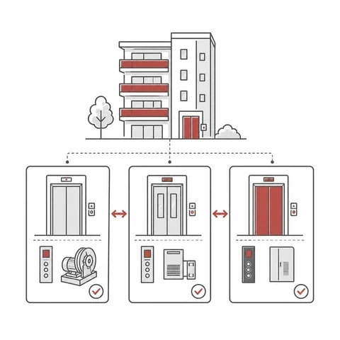 マンションに合う複数のエレベーター更新方法を比較するイメージ