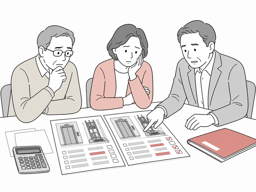 エレベーター更新の見積と仕様を比較して悩む管理組合役員